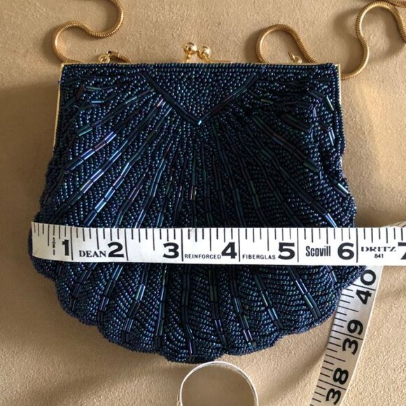 Vintage Handmade Blue Beaded Clamshell Evening Bag - Picture 8 of 8